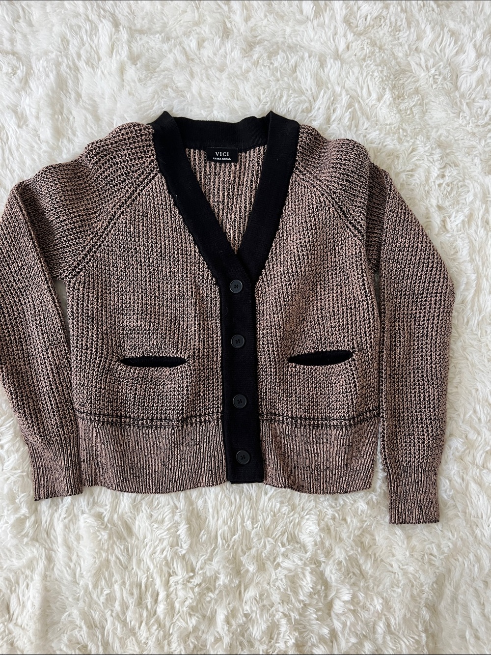 VICI Brown Marled Cardigan with Black Trim